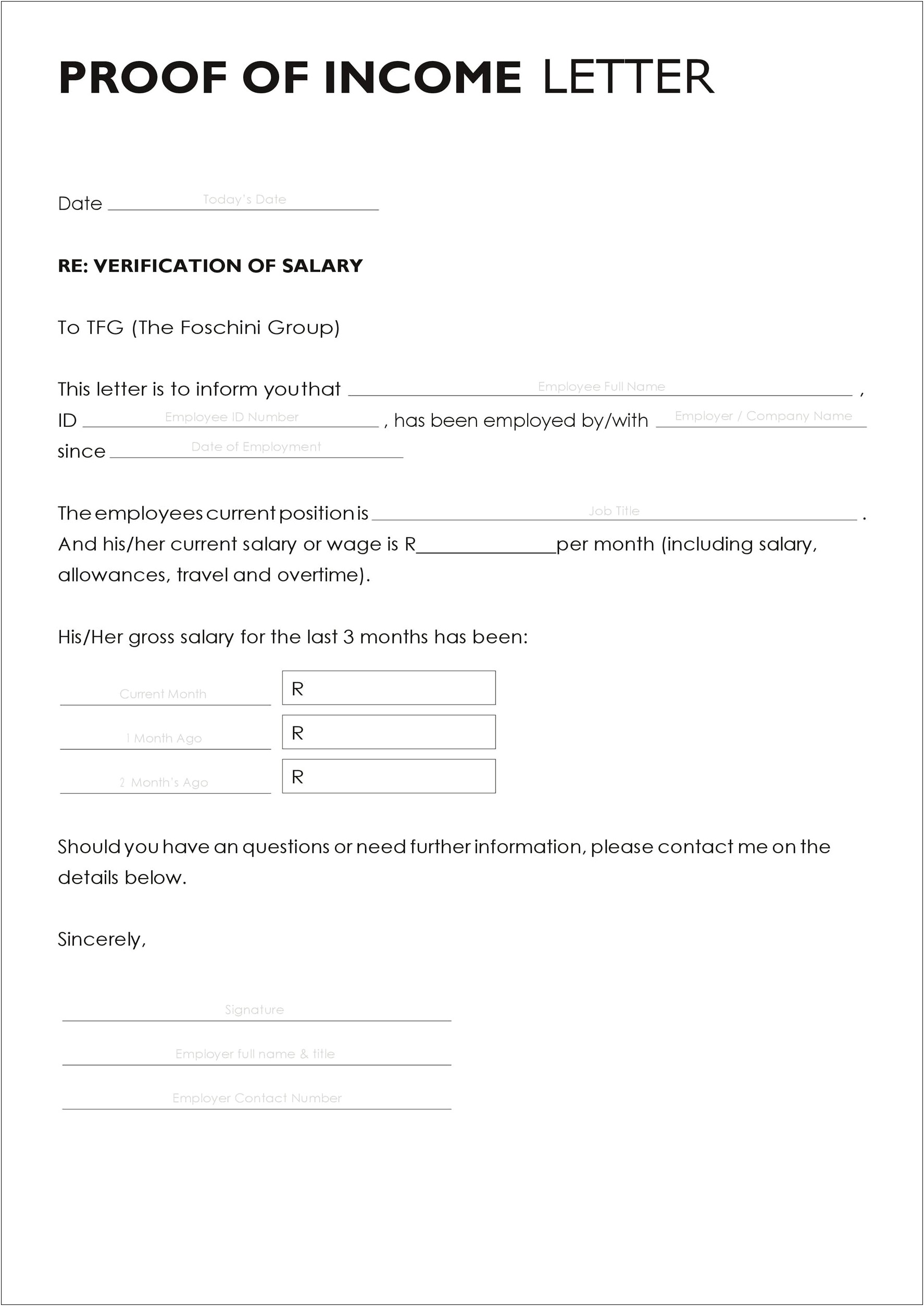 Babysitter Proof Of Income Letter Template