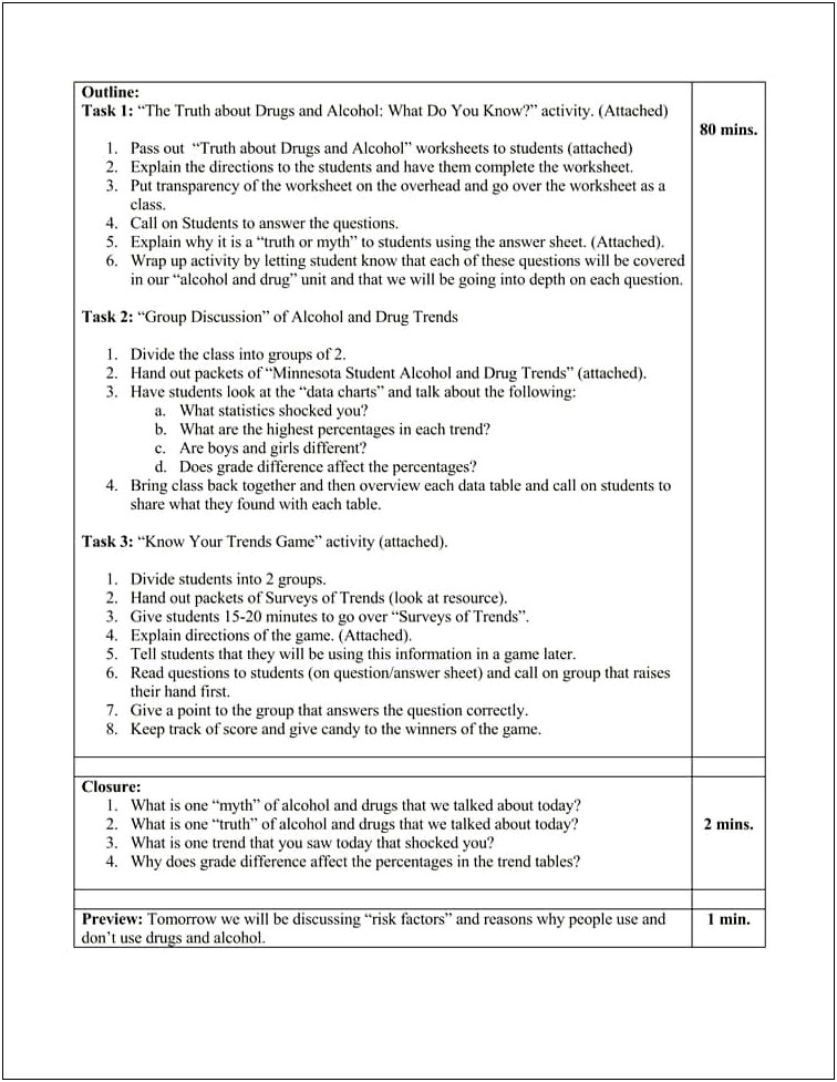 Basic 1 Day Lesson Plan Template