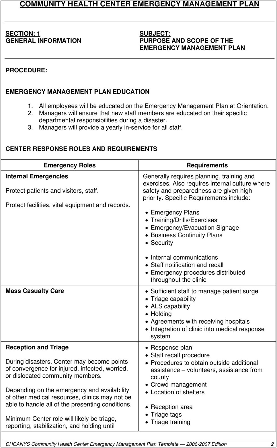 Basic Emergency Operations Planning Emergency Operations Plan Template