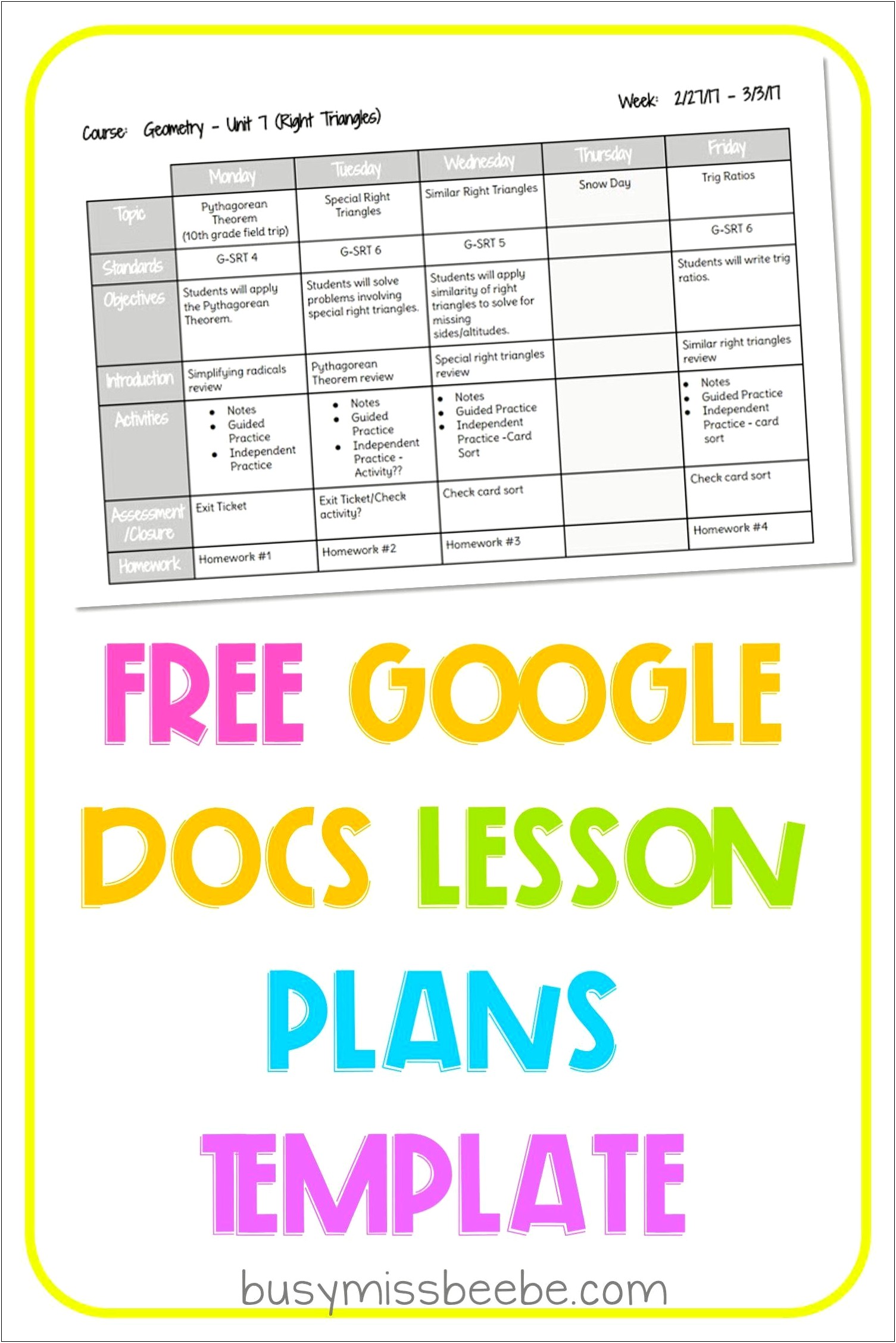 Basic Lesson Plan Template Google Docs