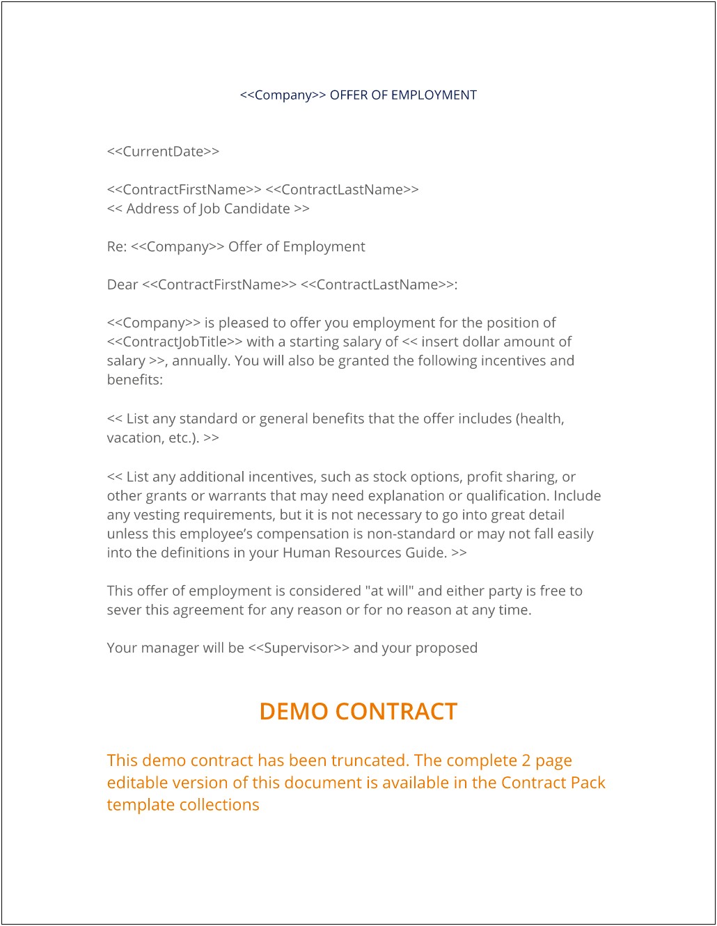 Basic Offer Letter Of Employment Template