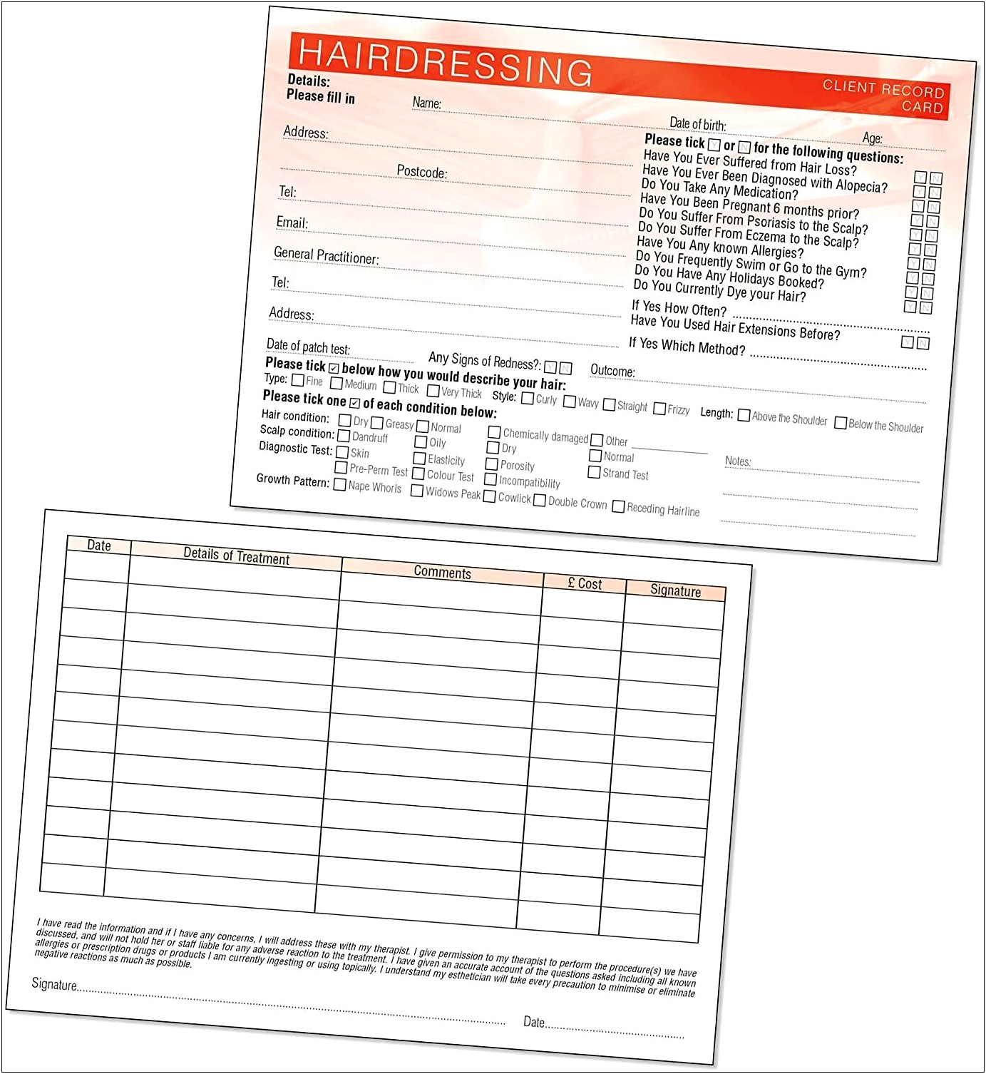 Beauty Salon Client Record Card Template