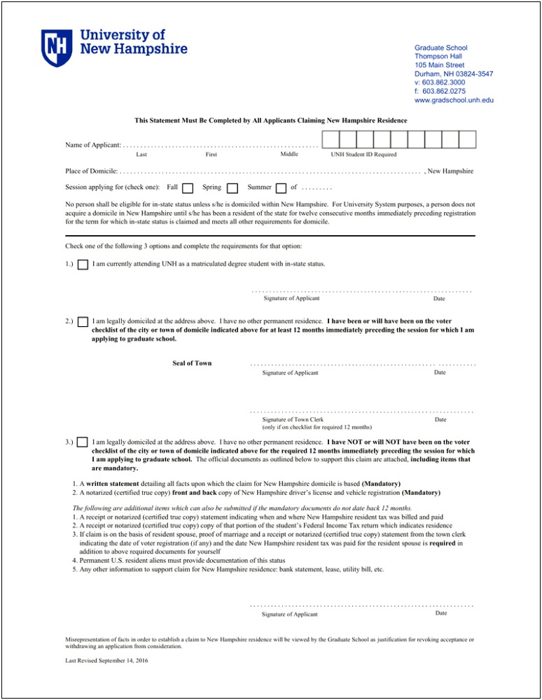 Bedford Nh Notarized Letter Of Residency Template