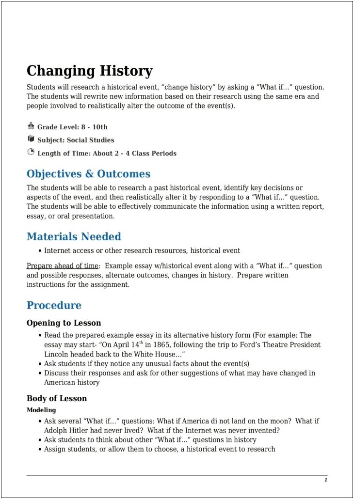 Before During After History Lesson Plan Template