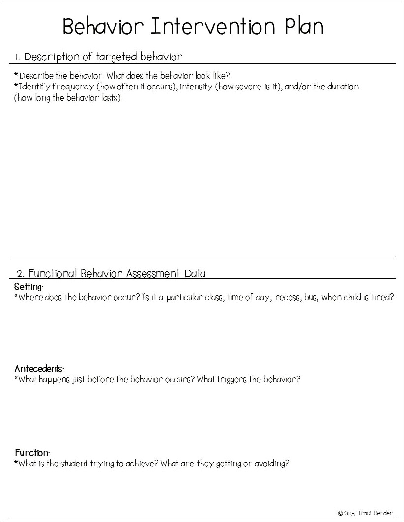 Behavior Intervention Plan Template For Elementary