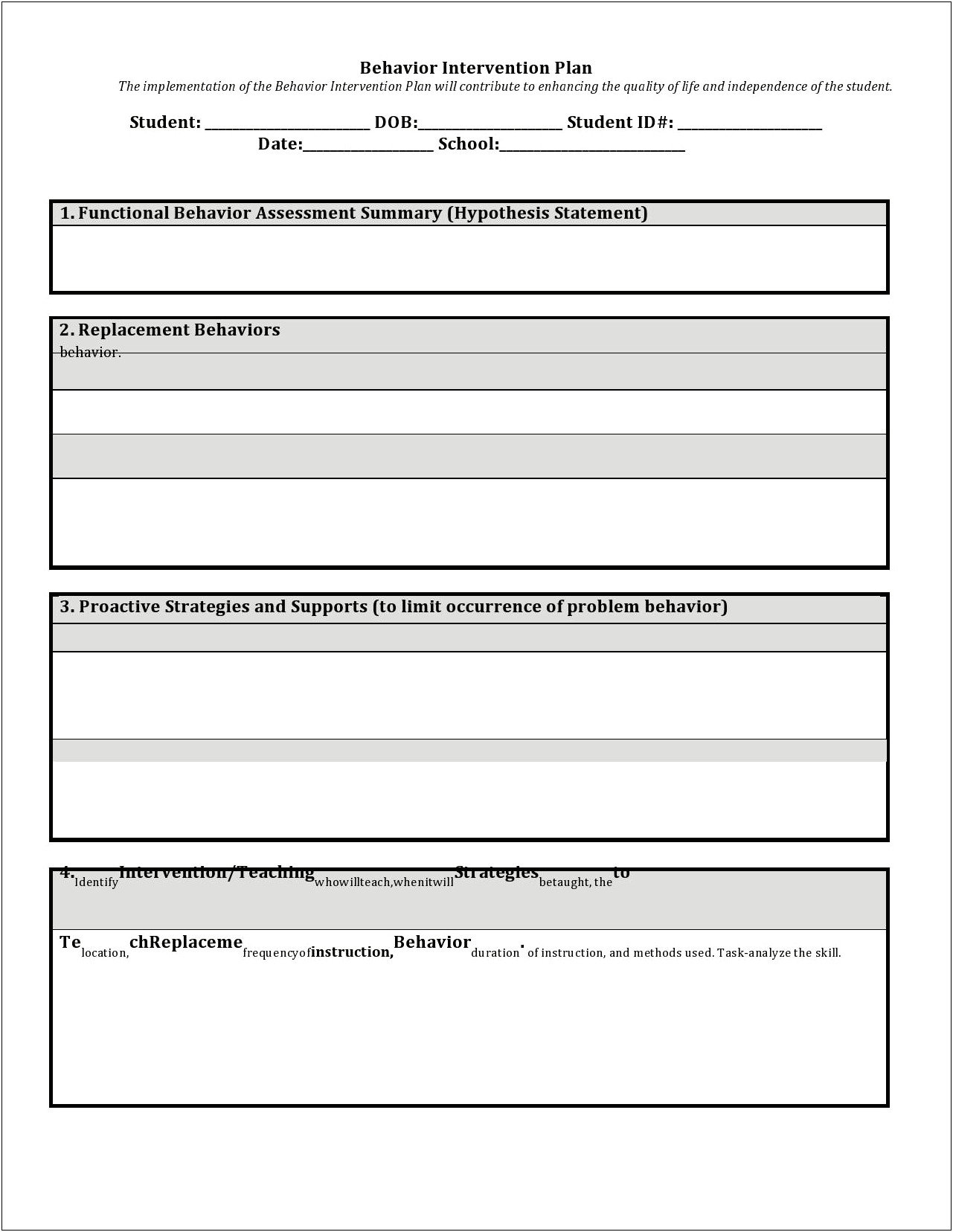 Behavior Intervention Plan Template For Home