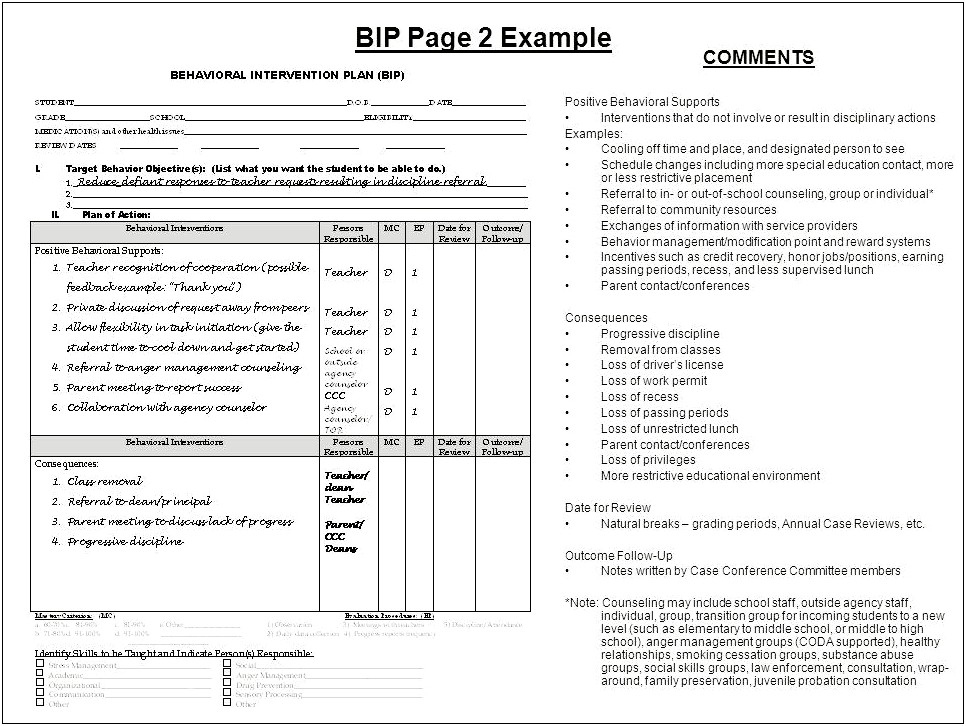 Behavior Plan Template For Elementary School