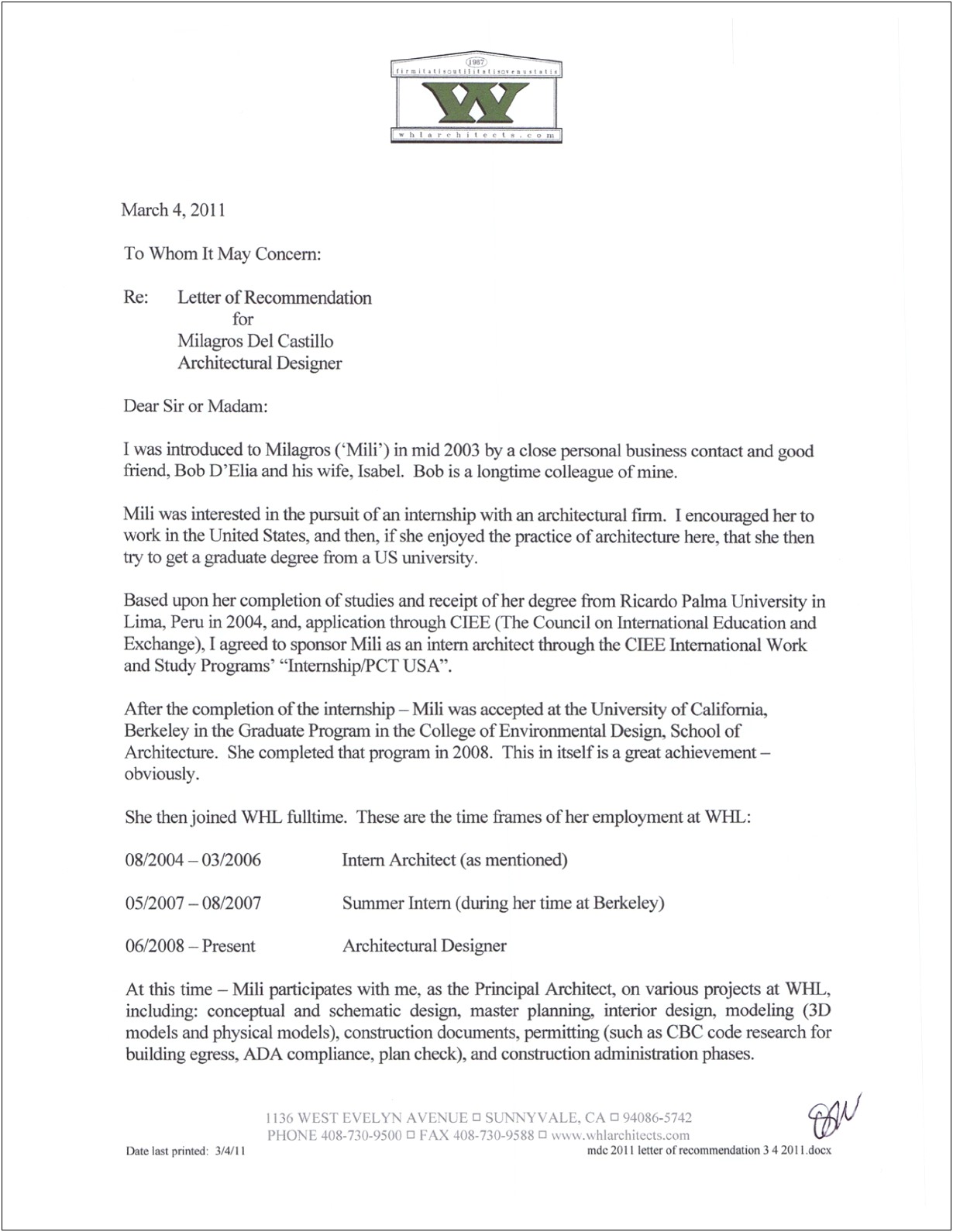 Berkeley Rec Letter From Internship Template