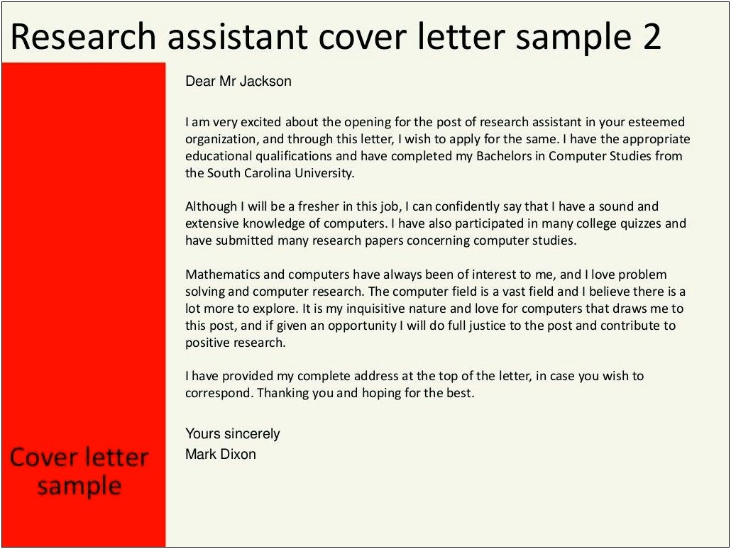 Best Cover Letter Template For Research Assistant