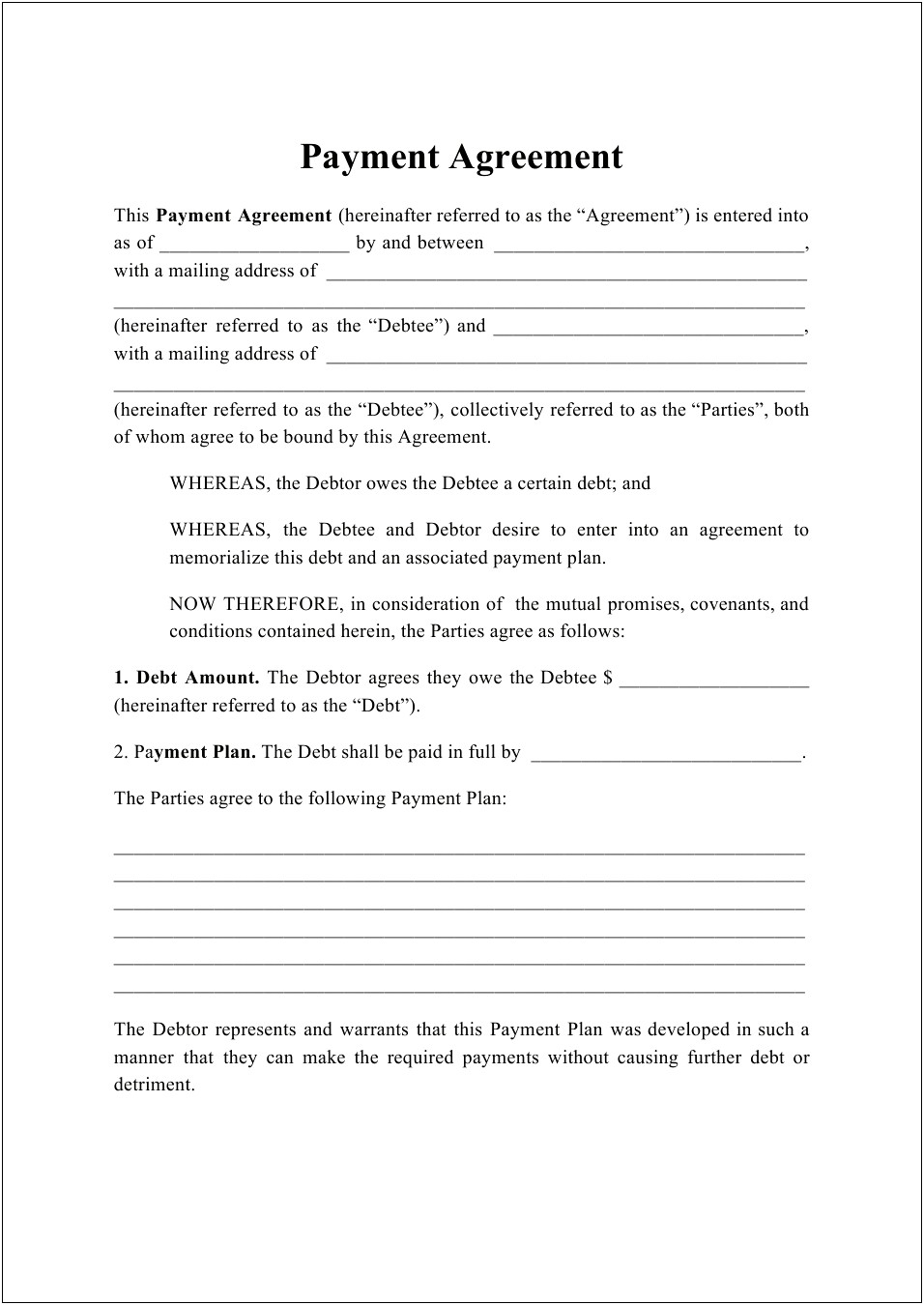 Bill Of Sale With Payment Plan Template