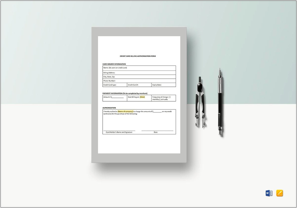 Billing For Credit Card Payment Template