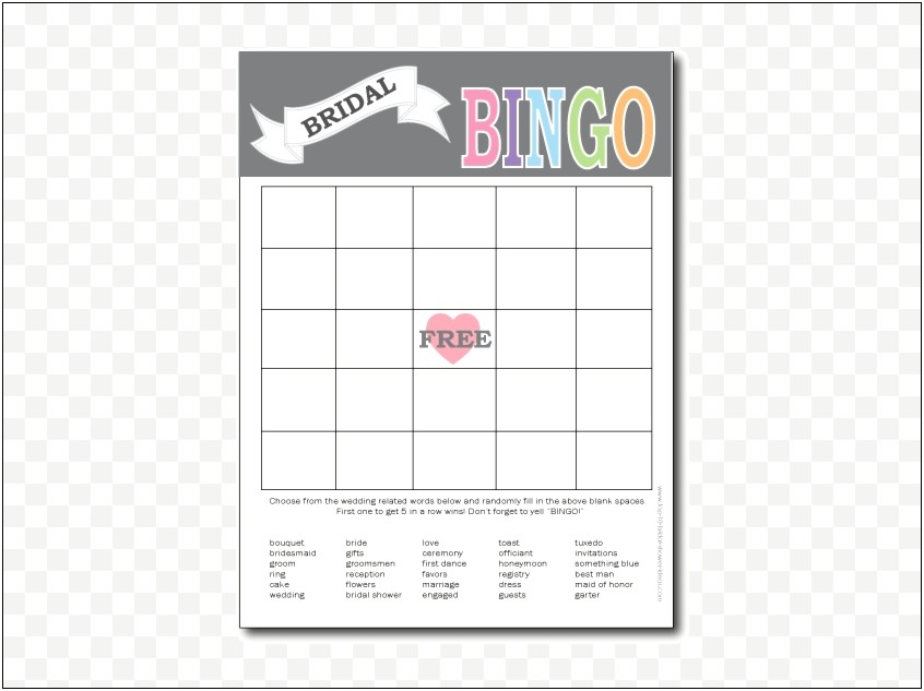 Bingo Card Template For Bridal Shower