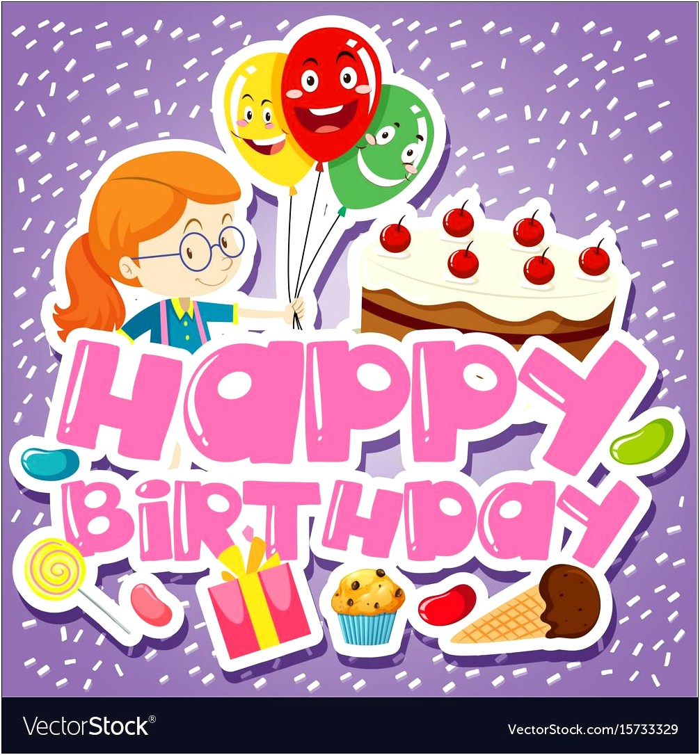 Birthday Card For Kid Girl Template