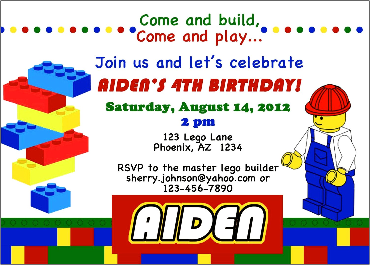 Birthday Card Lego Invitation Online Template