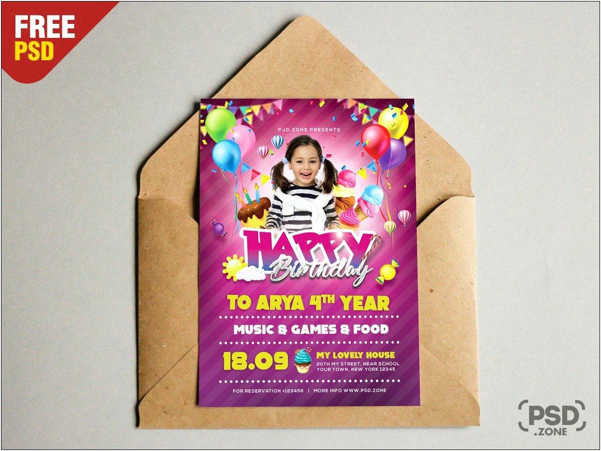 Birthday Invitation Card Photoshop Template Size Photoshop