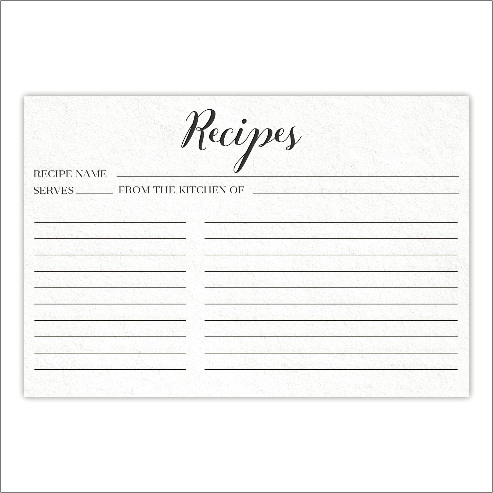 Black And White Recipe Card Template