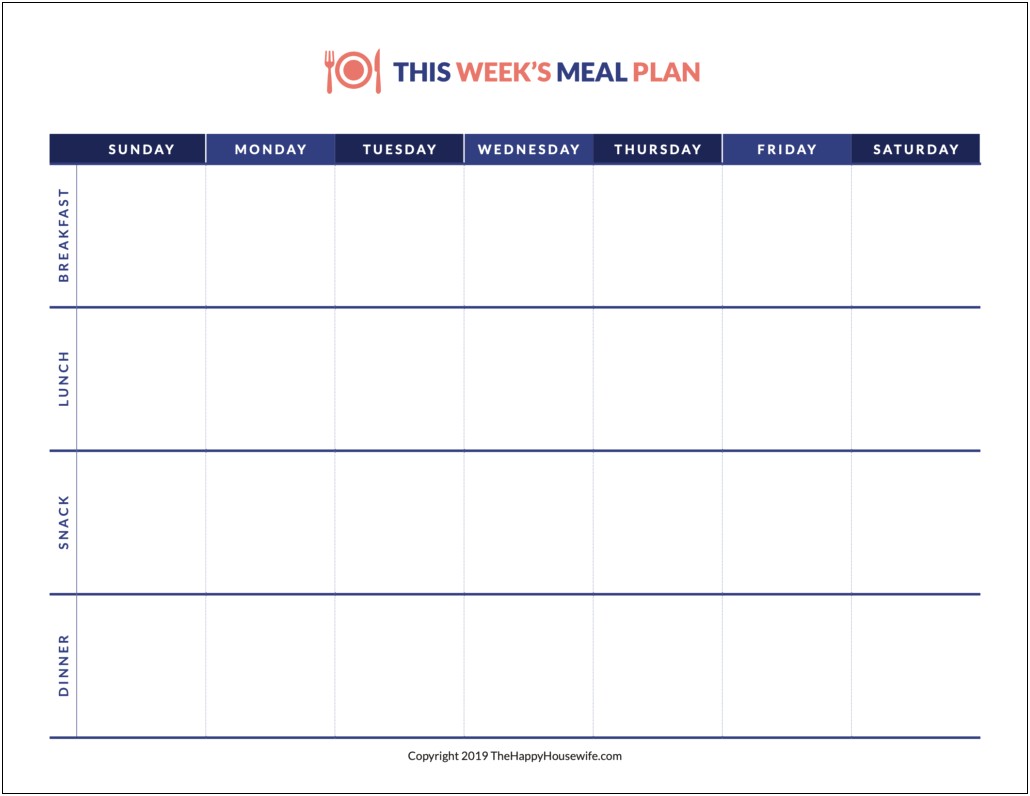 Blank 3 Meal 2 Snack Menu Plan Template