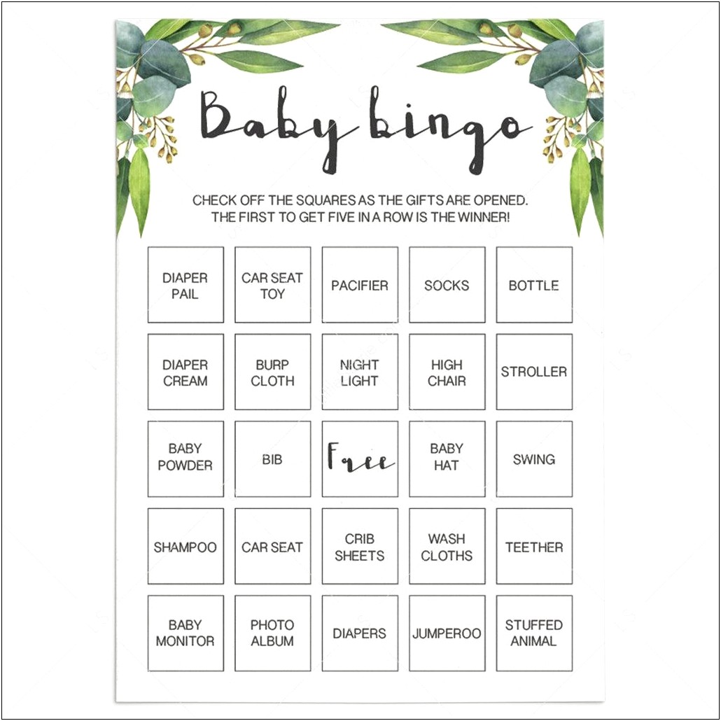 Blank Bingo Card Template For Baby Shower