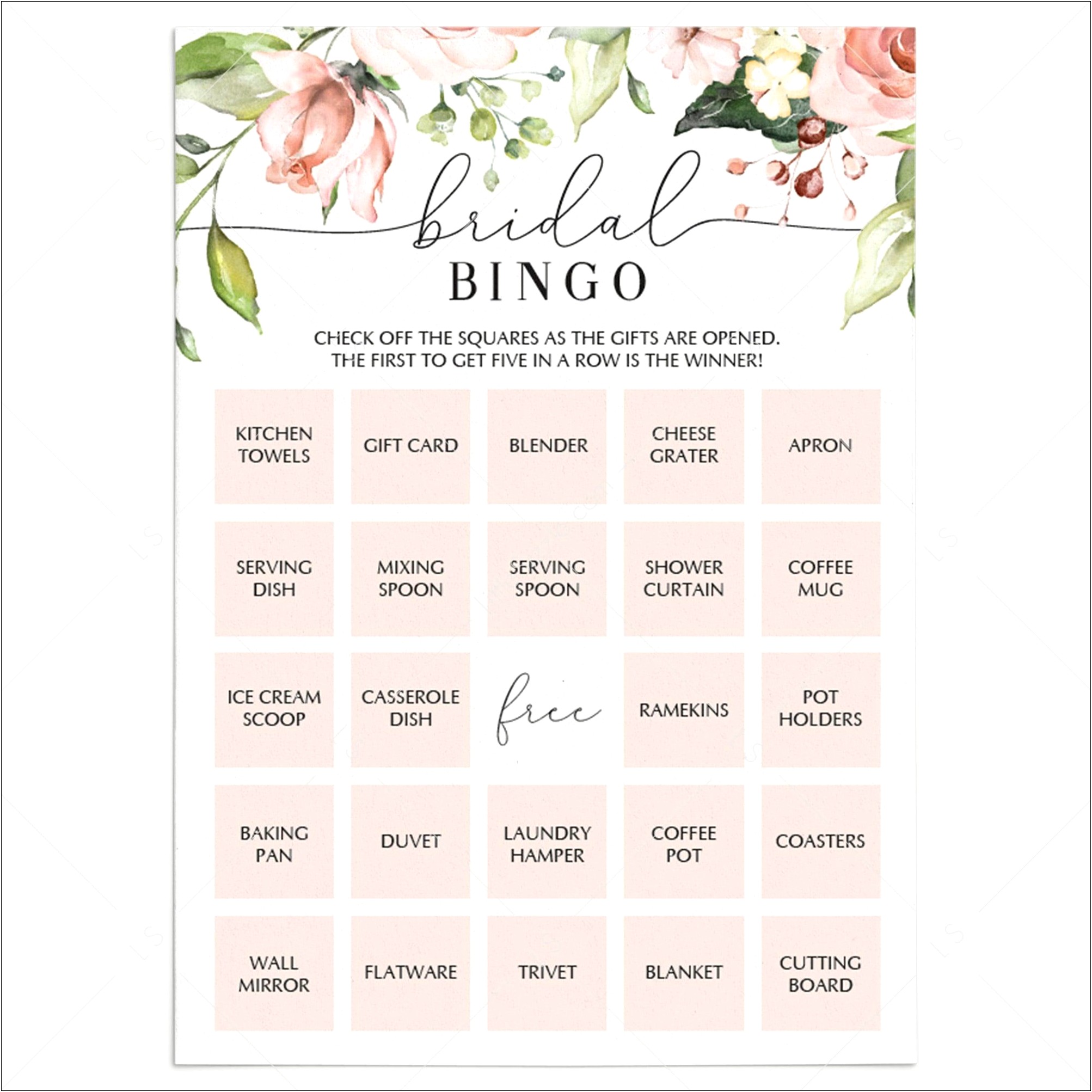 Blank Bridal Shower Bingo Card Template