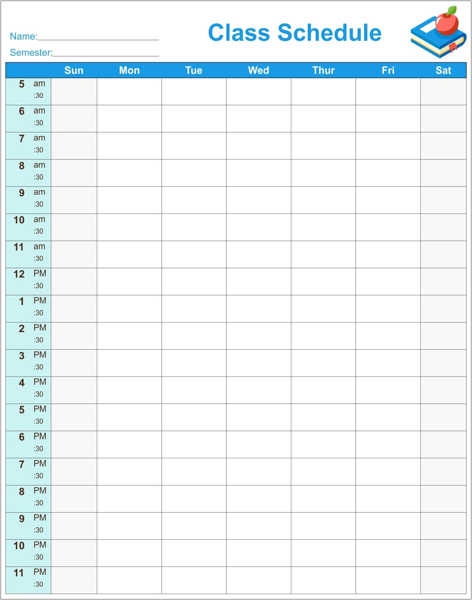 Blank College Class Planning Template 4 Year Plan