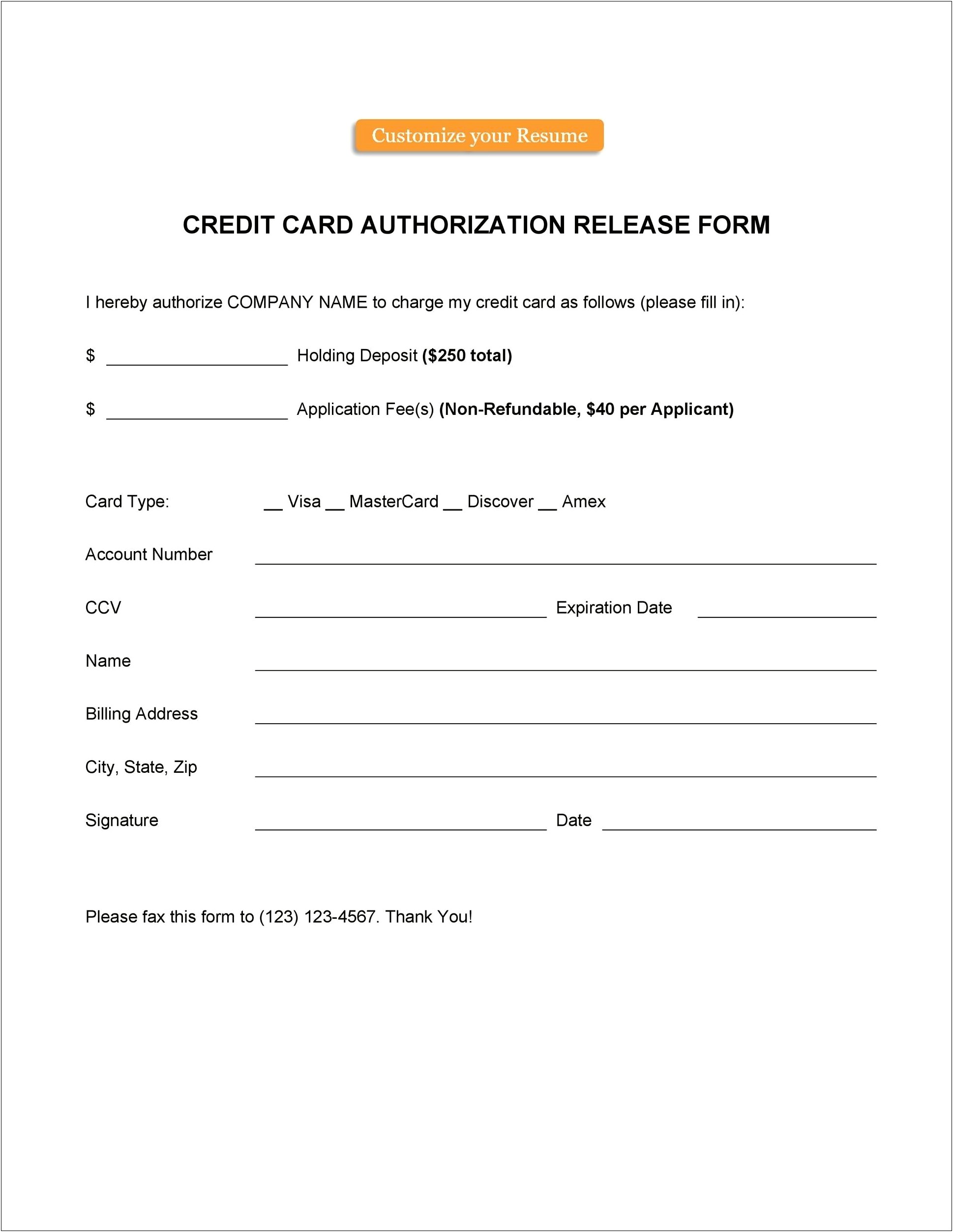 Blank Credit Card Information Monthly Payments Template