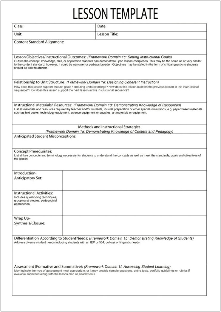 Blank Daily Lesson Plan Template Ks2