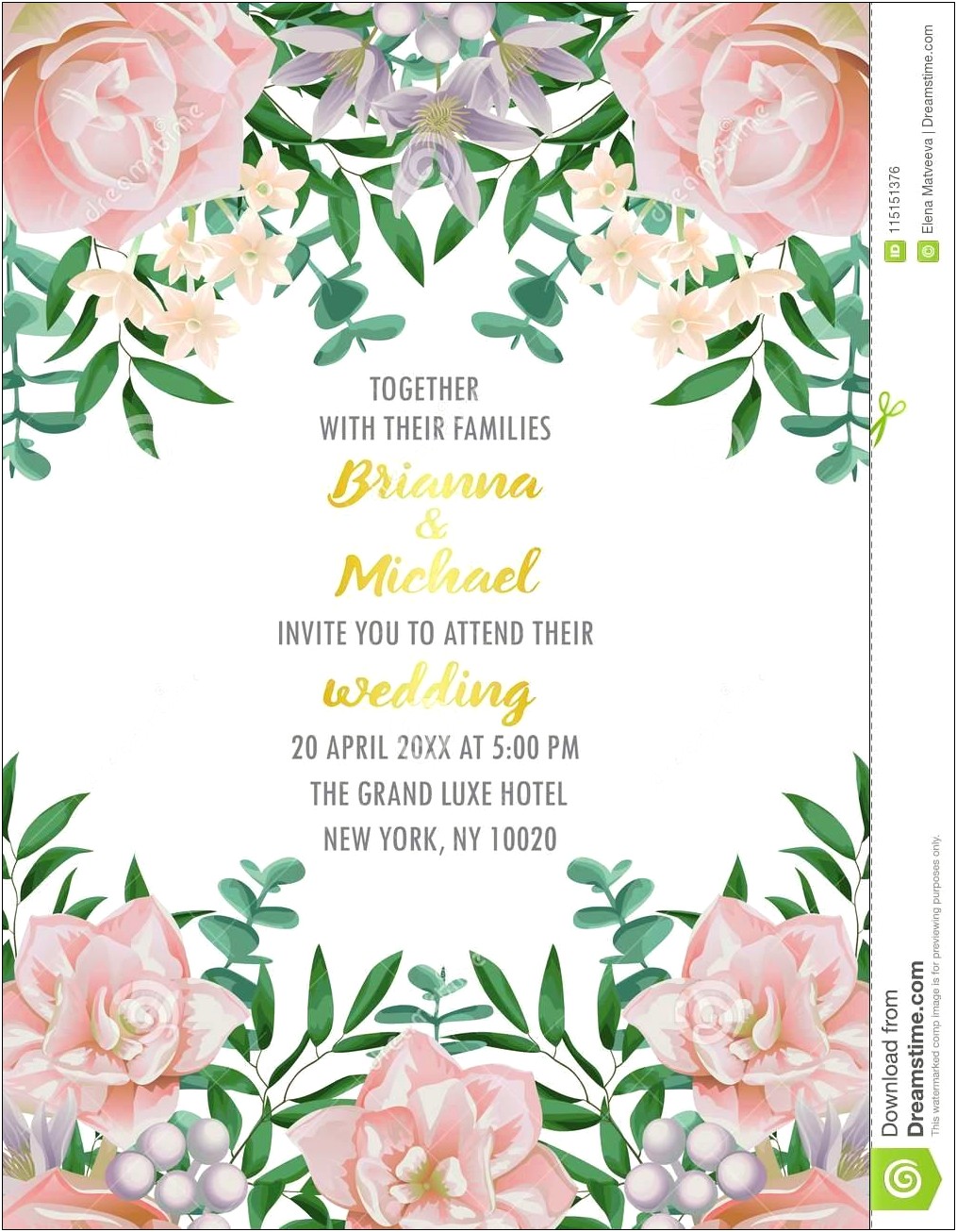 Blank Floral Wedding Invitation Card Template