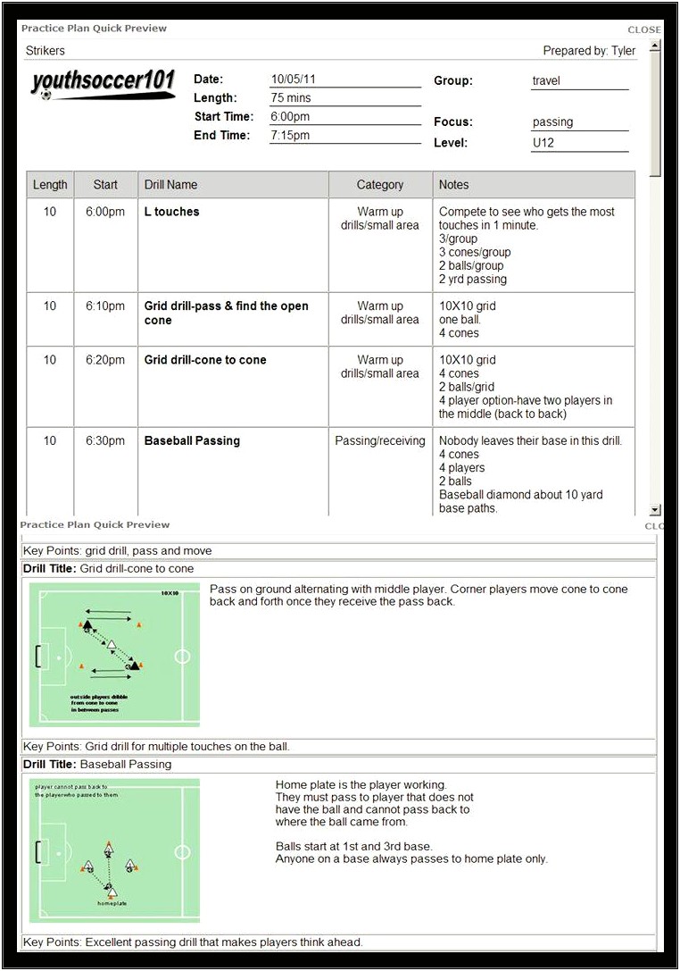 Blank Football Coaching Session Plan Template