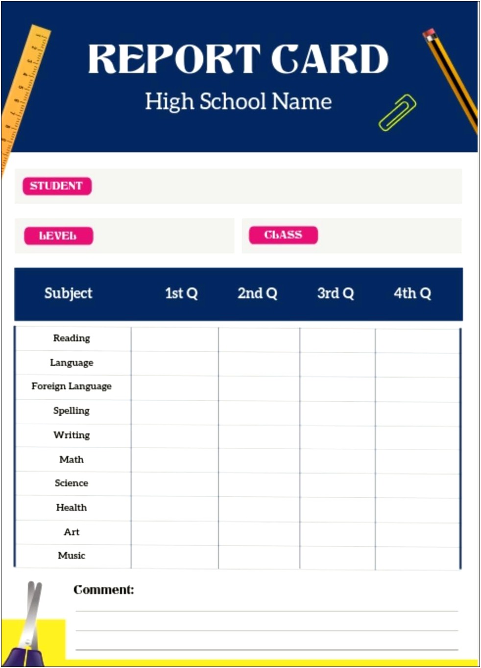 Blank High School Report Card Templates