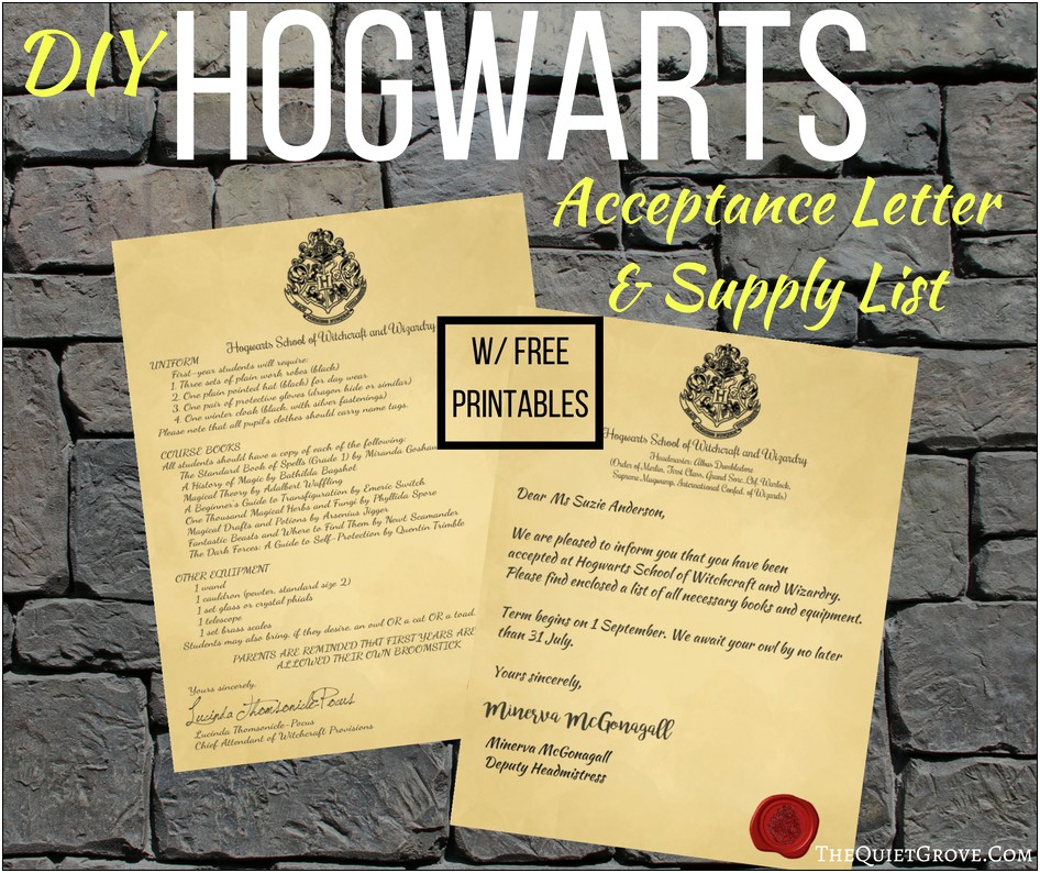 Blank Hogwarts Letter Template With List