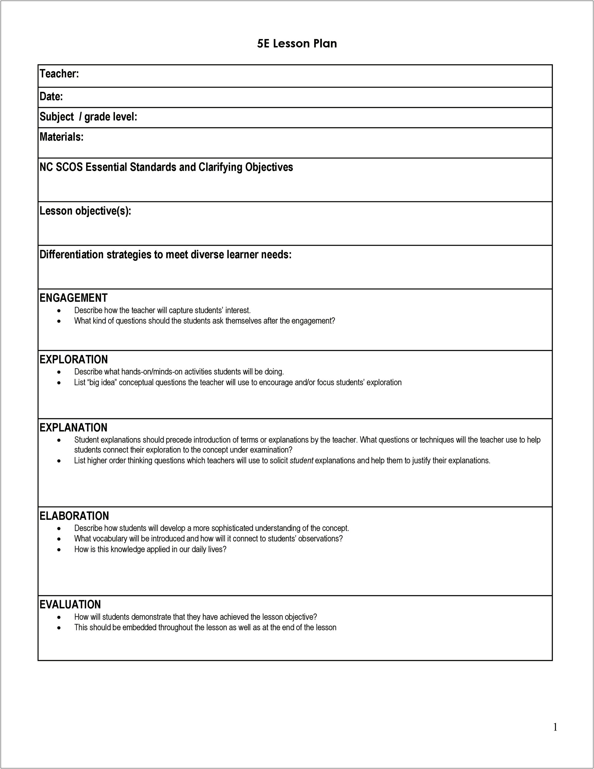 Blank Learning Focused Lesson Plan Template