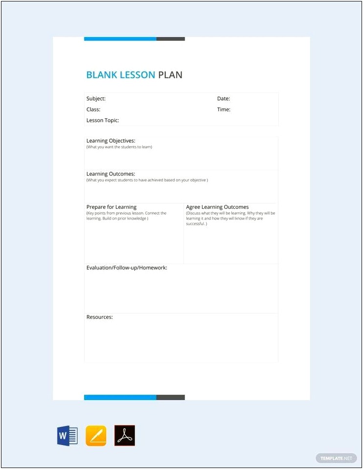 Blank Lesson Plan Template By Subject