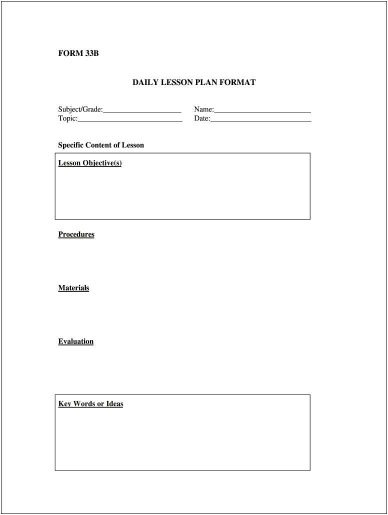 Blank Lesson Plan Template Elementary School