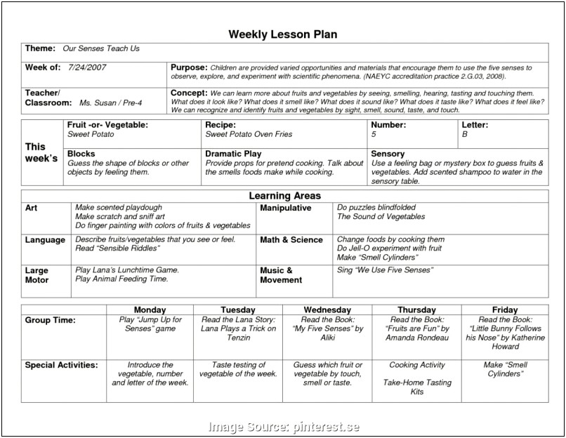 Blank Lesson Plan Template For Pre K 1