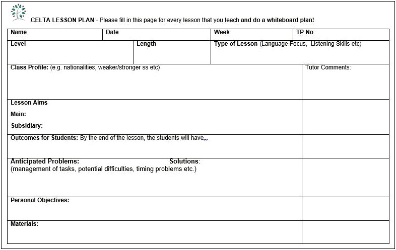 Blank Lesson Plan Template For The Wee