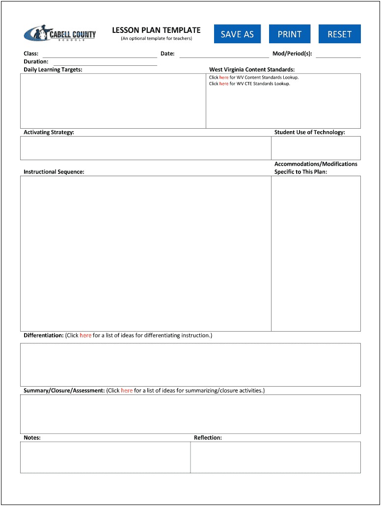 Blank Lesson Plan Template For The Week