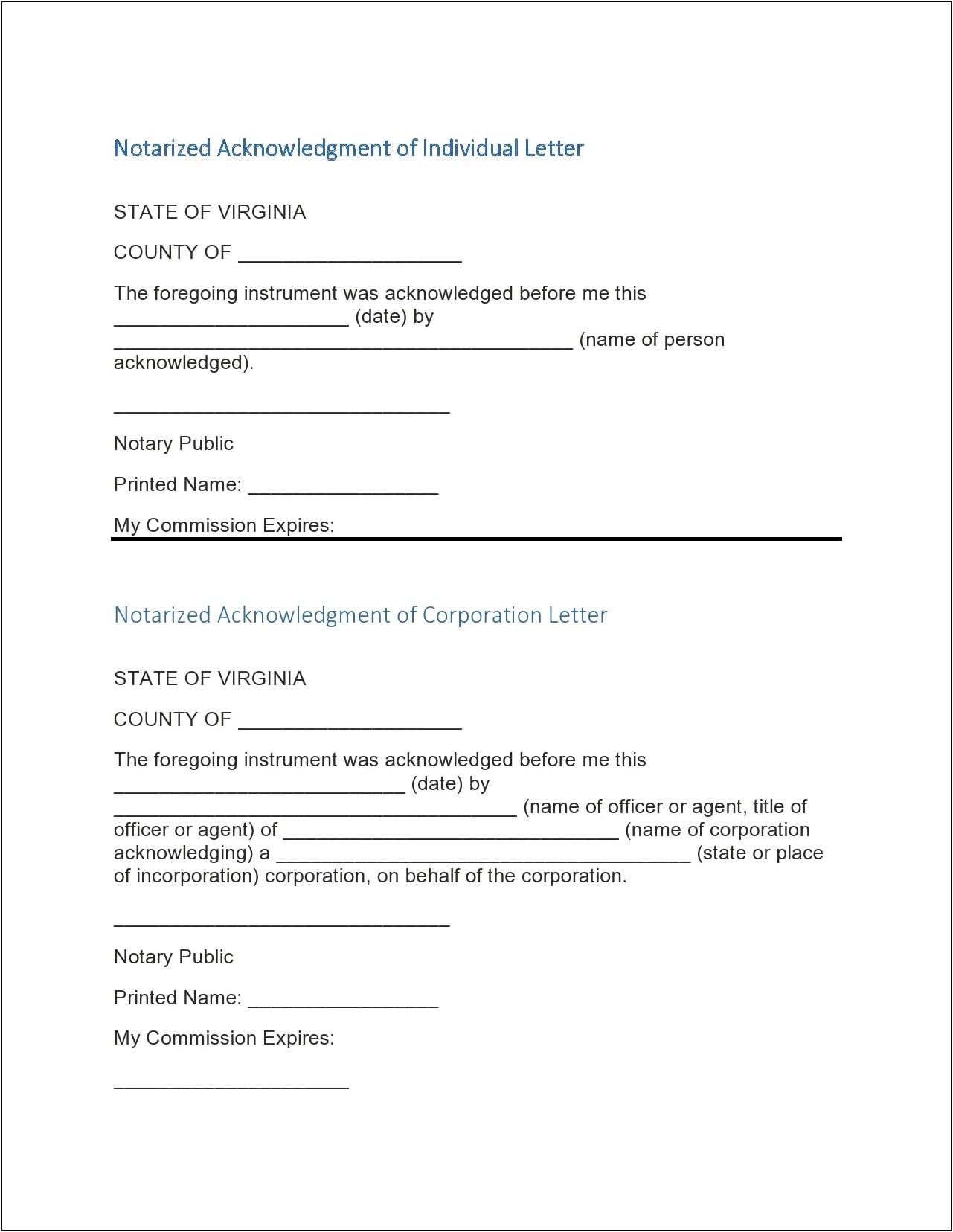 Blank Notarized Letter Of Residency Template