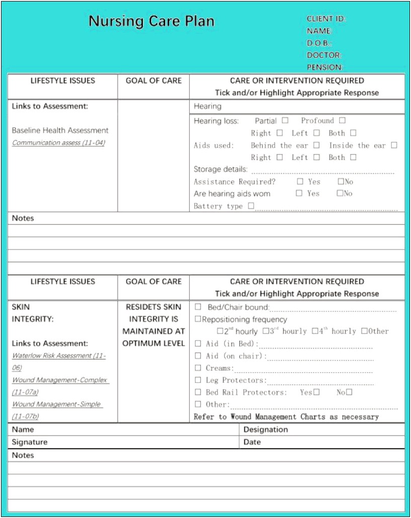 Blank Nursing Care Plan Template Pdf