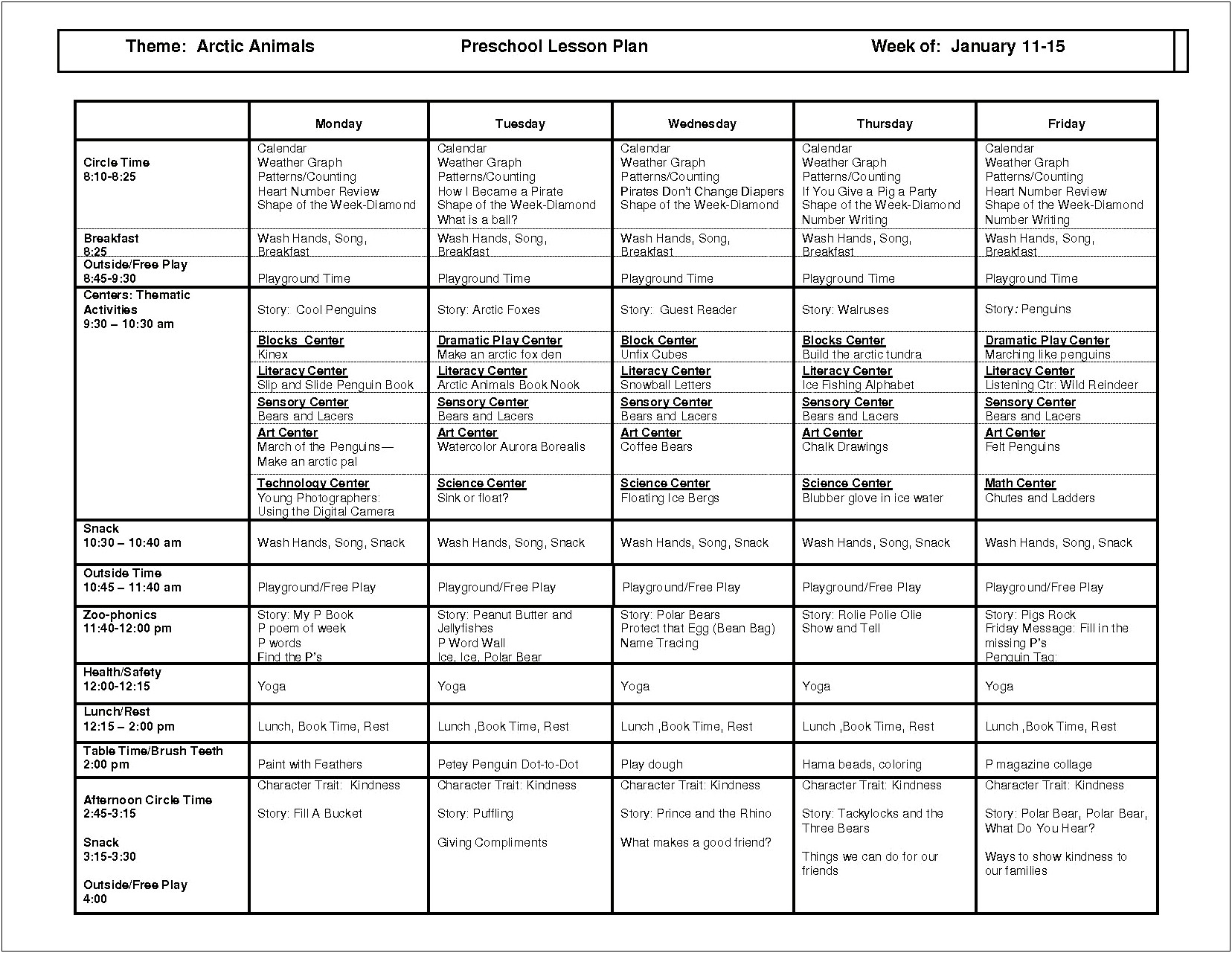 Blank Preschool Lesson Plan Template Pdf