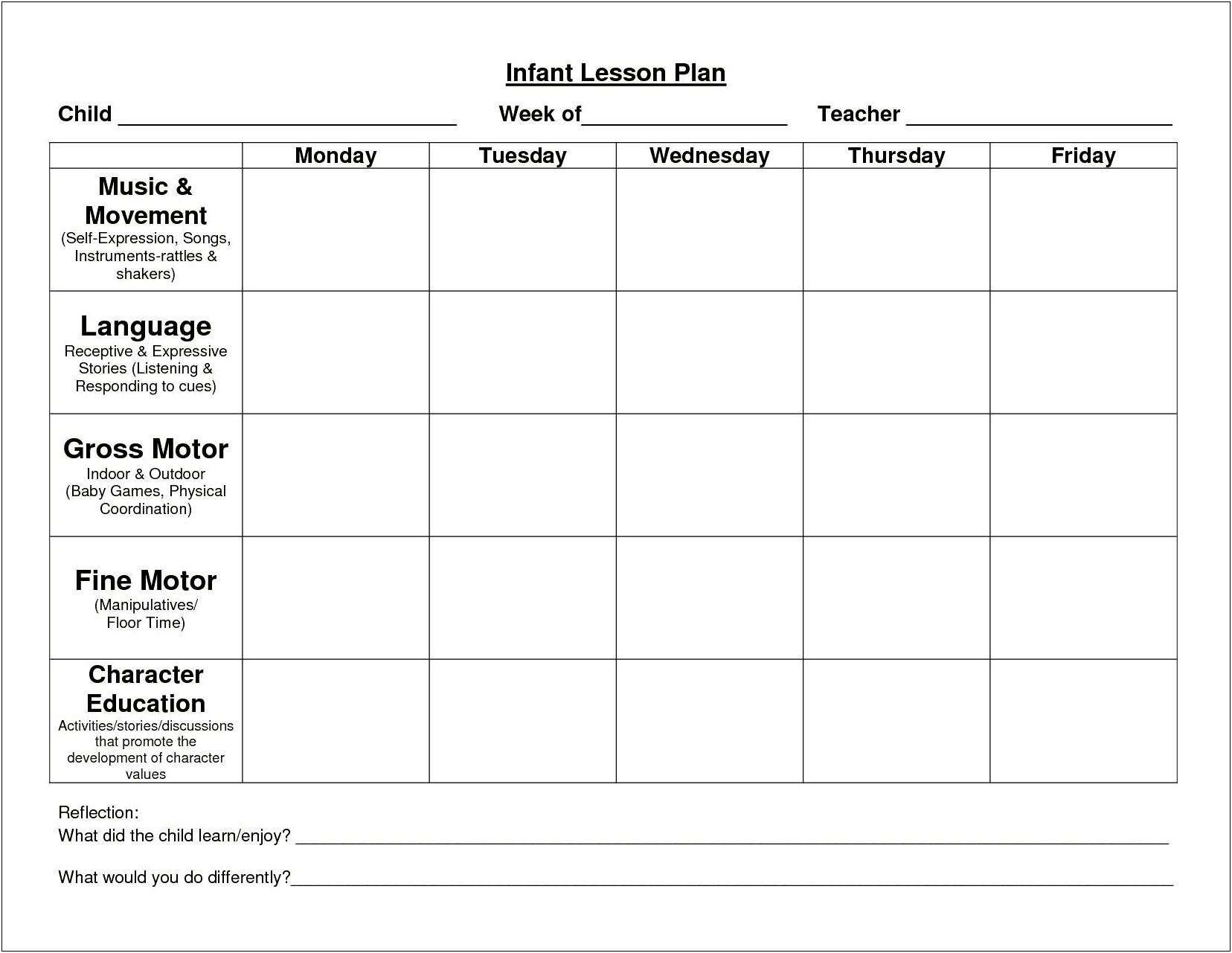 Blank Printable Preschool Lesson Plan Template