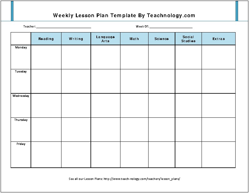 Blank Printable Weekly Lesson Plan Template