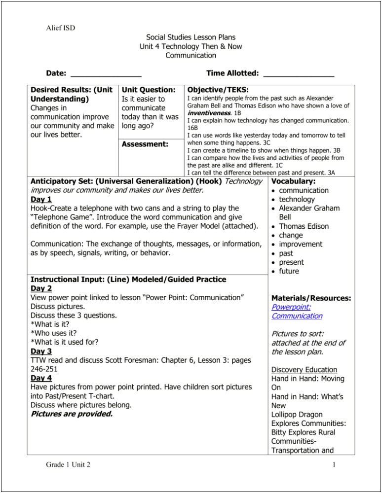 Blank Social Studies Lesson Plan Template