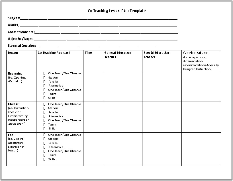 Blank Unit Plan Template For Teachers