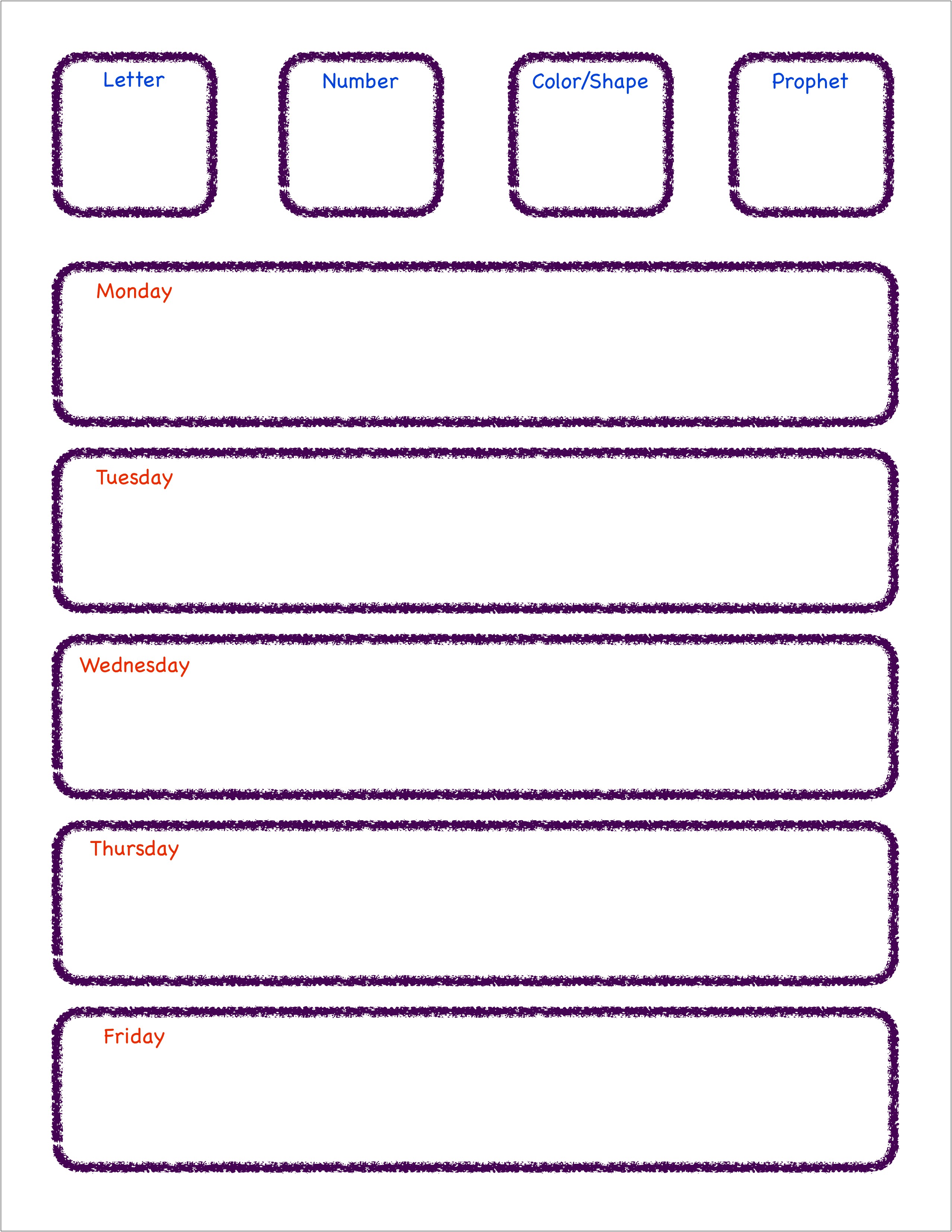 Blank Weekly Lesson Plan Template Preschool