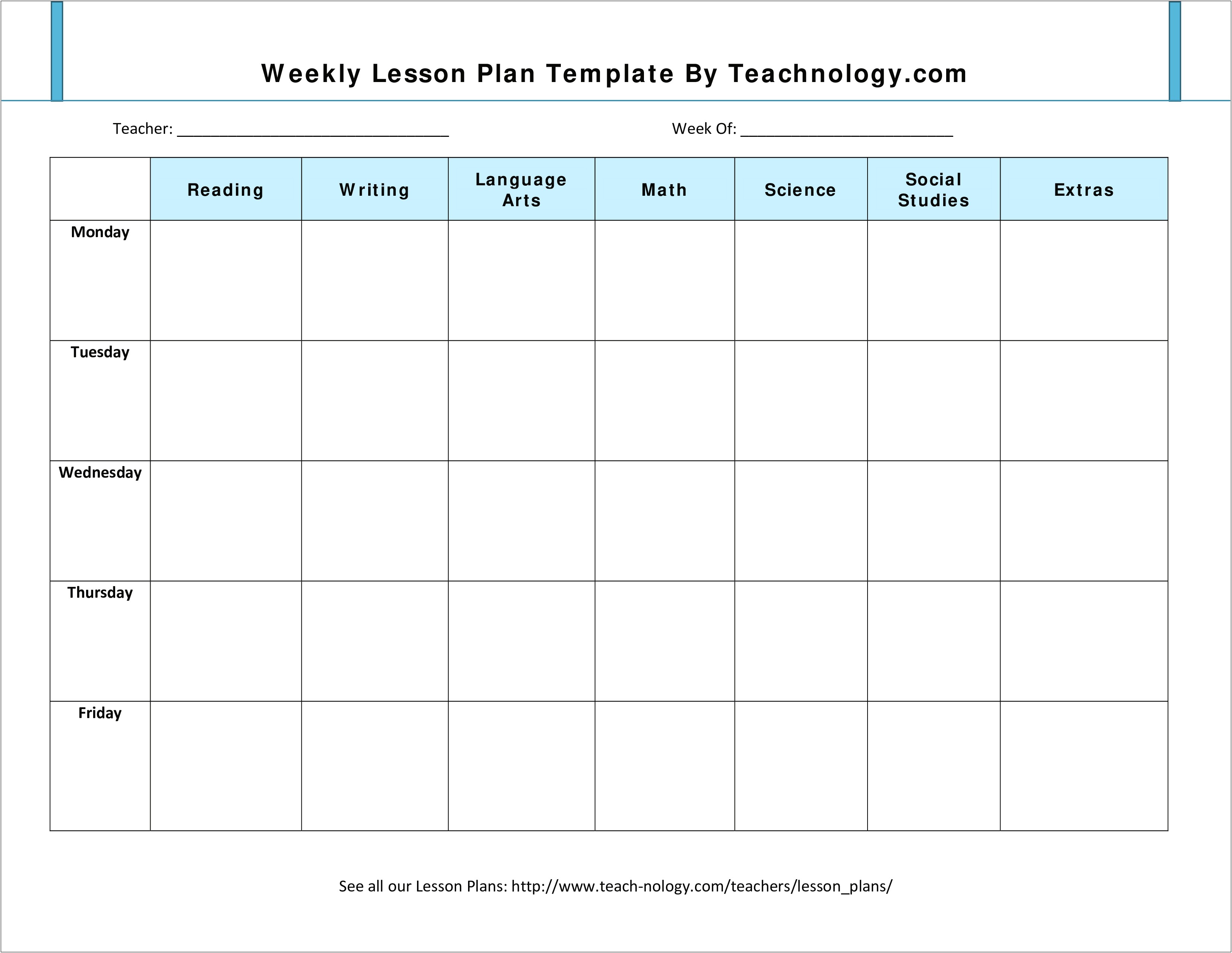 Blank Weekly Lesson Plan Template Printable