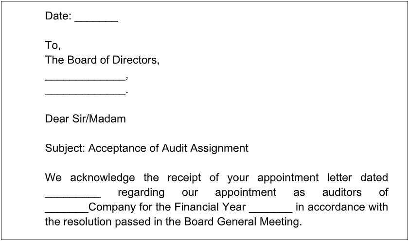 Board Of Directors Acceptance Letter Template