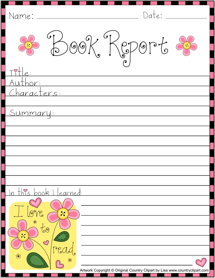 Book Report Character Report Card Template