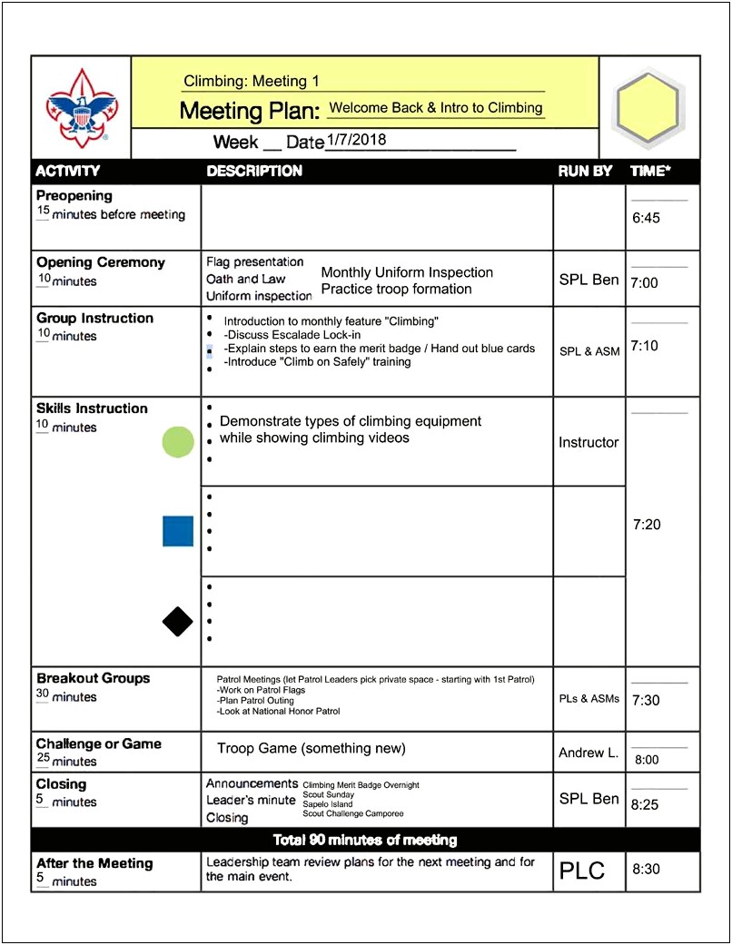 Boy Scout Camporee Event Planning Sheet Template