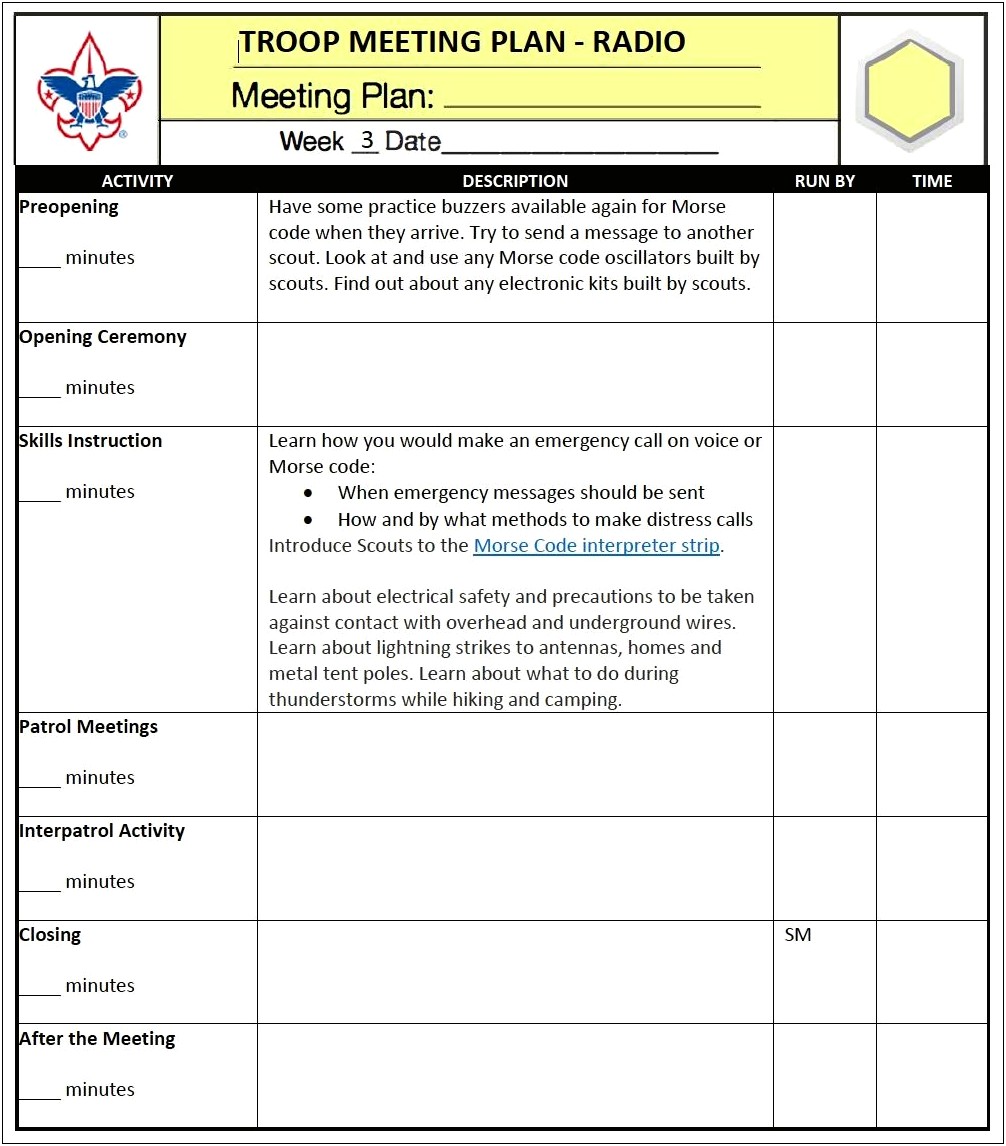 Boy Scout Meeting Plc Plan Template