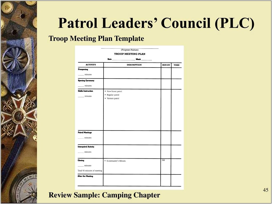 Boy Scout Troop Meeting Plan Template